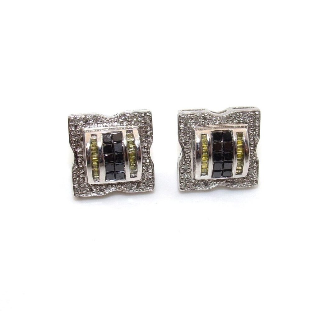 10K Gold Multi Color Diamond Large Stud Earrings